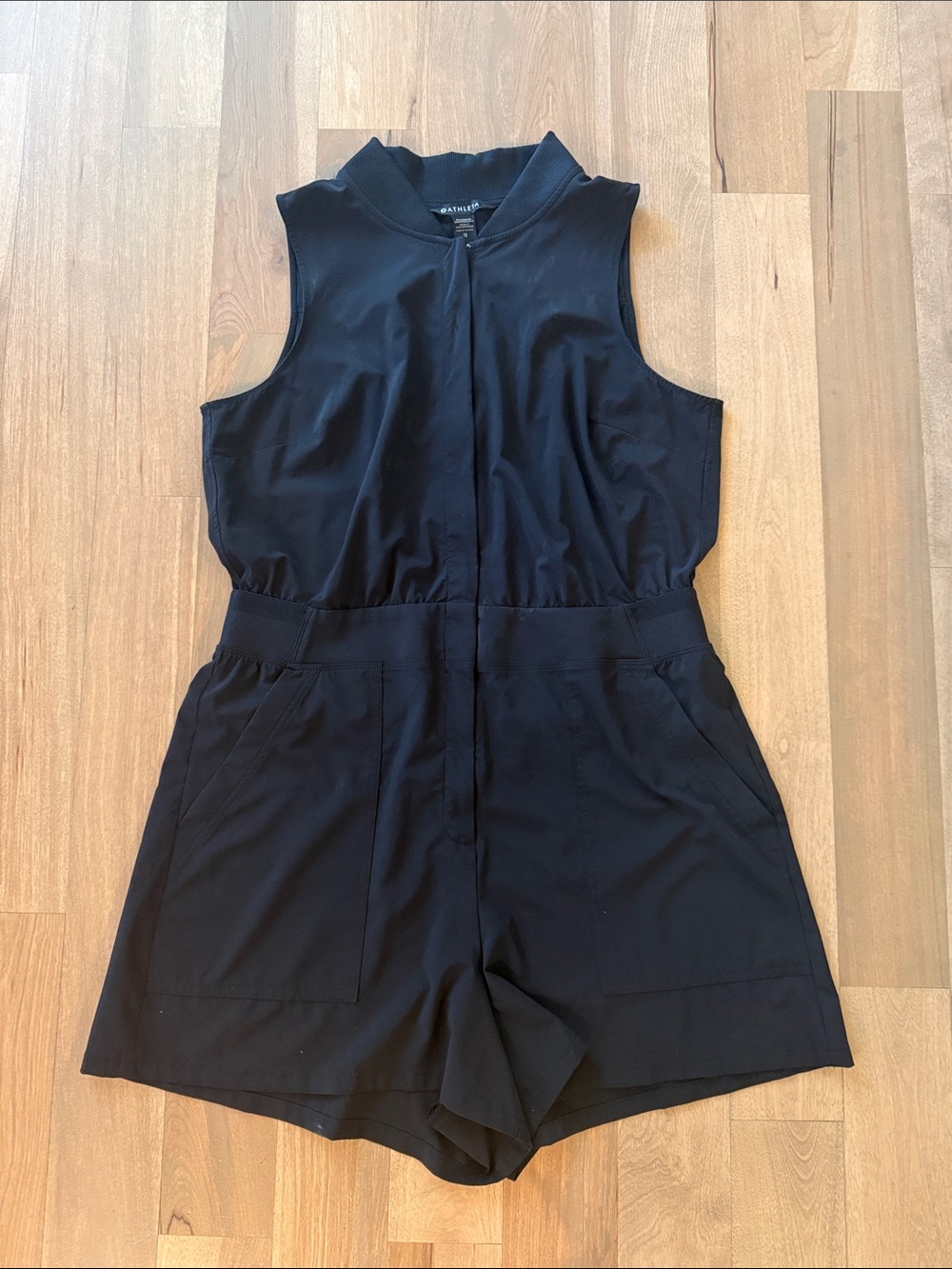 Athleta Black Sleeveless Zip-Front One-Piece Romper